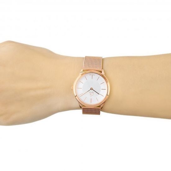 Calvin Klein Minimal White Dial Rose Gold Mesh Bracelet Watch for Women - K3M23626