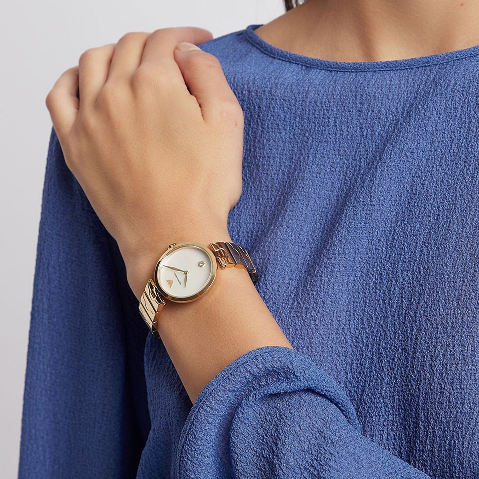 Emporio Armani Arianna Mother of Pearl Dial Gold Steel Strap Watch For Women - AR11198