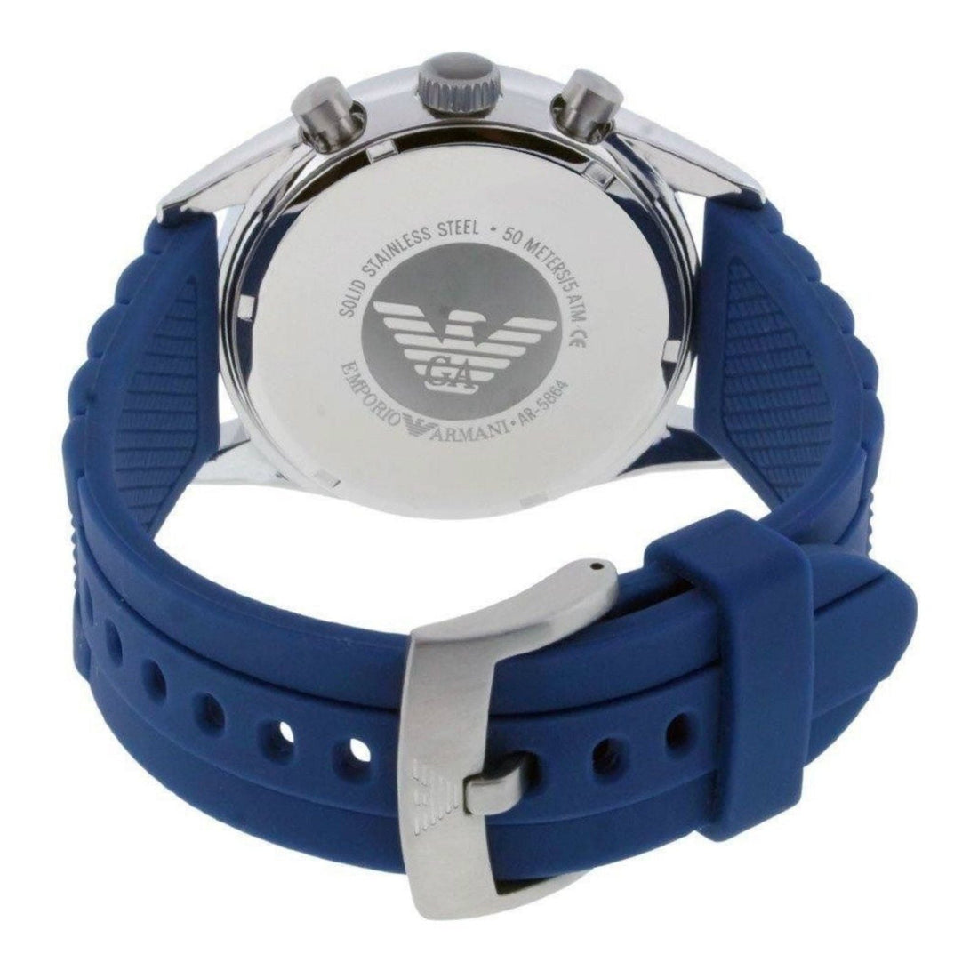 Emporio Armani Chronograph Blue Dial Blue Rubber Strap Watch For Men - AR5864