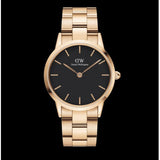 Daniel Wellington Iconic Link Black Dial Rose Gold Steel Strap Watch for Women - DW00100210