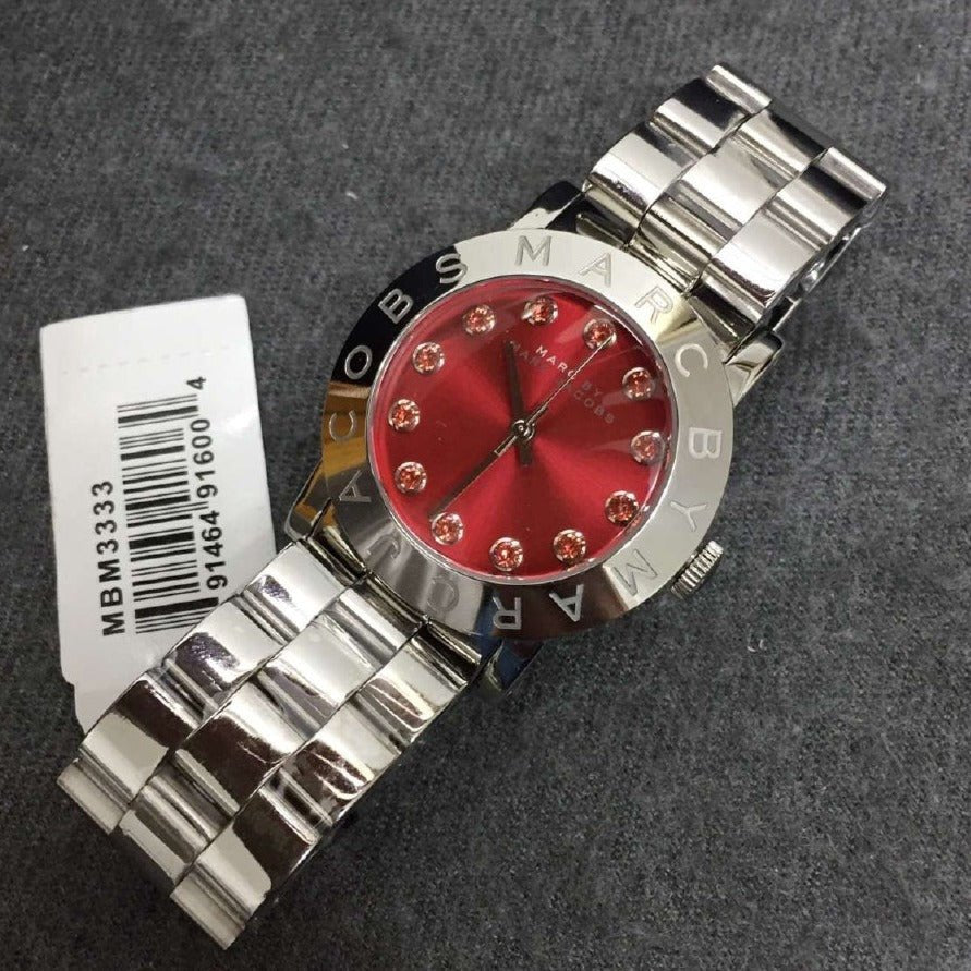 Marc Jacobs Amy Red Dial Silver Steel Strap Watch for Women - MBM3333