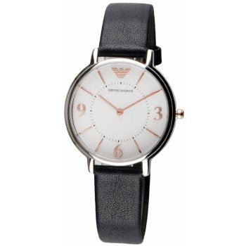 Emporio Armani Kappa White Mother of Pearl Dial Black Leather Strap Watch For Women - AR2509