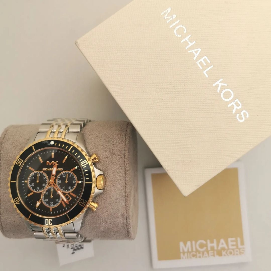 Michael Kors Bayville Chronograph Black Dial Two Tone Steel Strap Watch For Women - MK8872