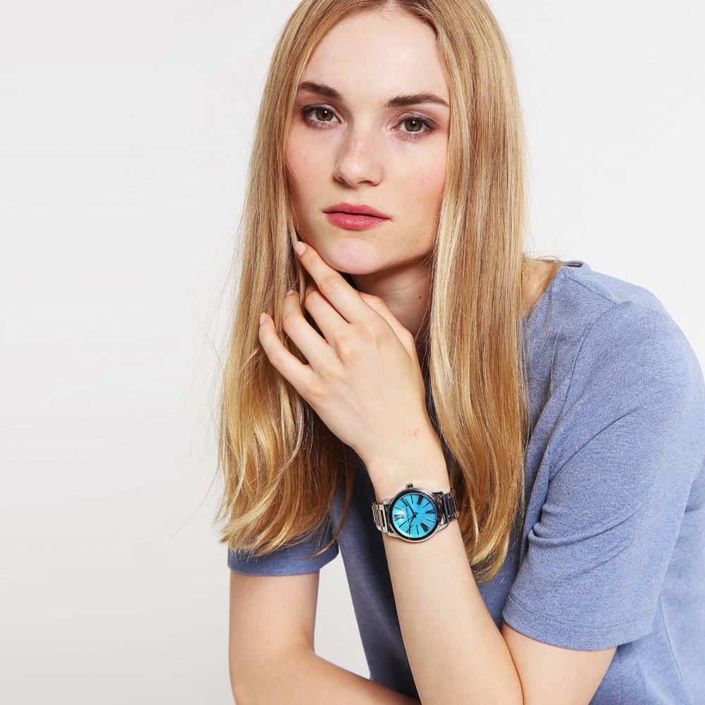 Michael Kors Hartman Quartz Blue Dial Silver Steel Strap Watch For Women - MK3519