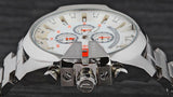 Diesel Mega Chief Chronograph White Dial Silver Steel Strap Watch For Men - DZ4328