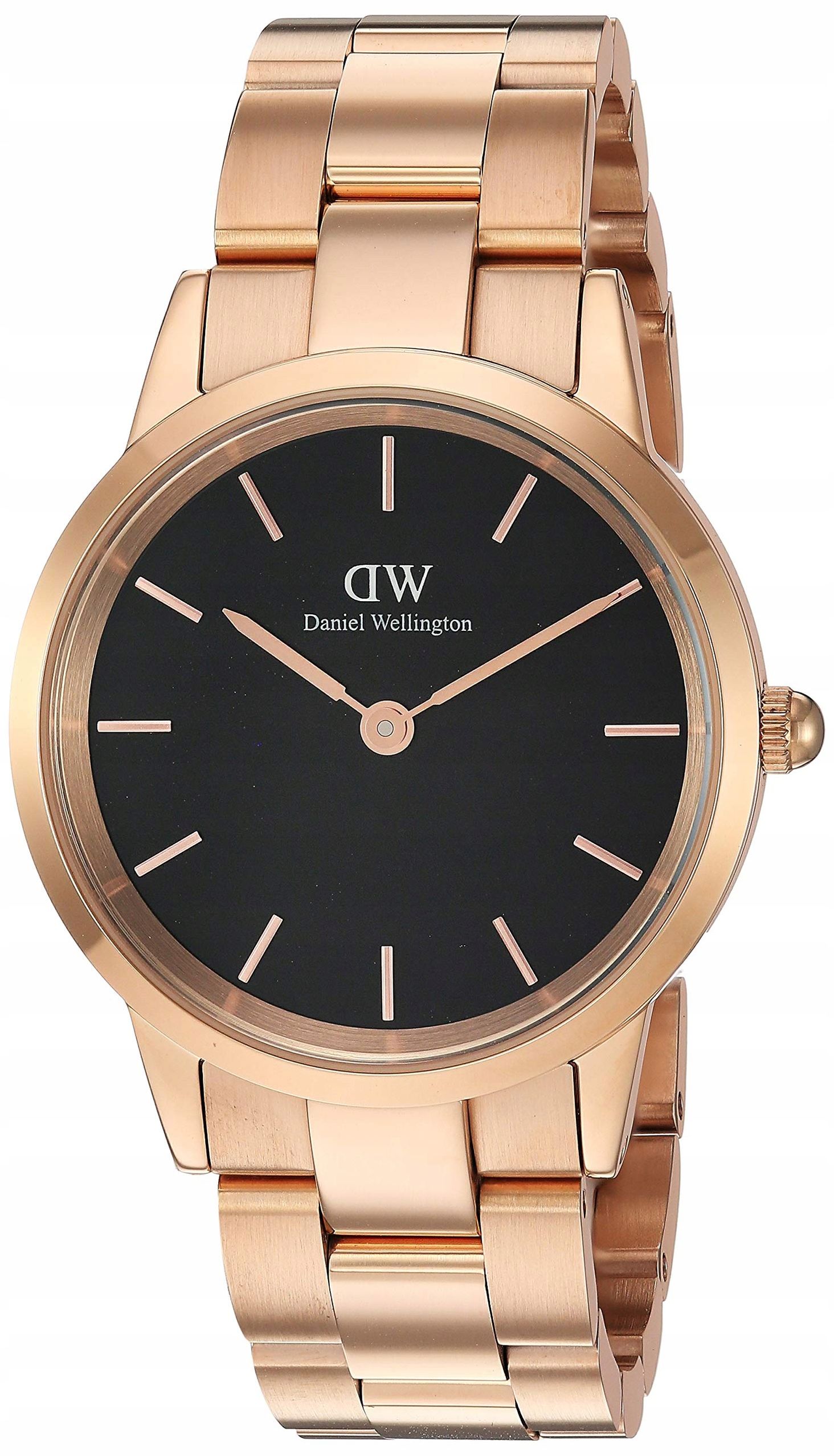 Daniel Wellington Iconic Link Black Dial Rose Gold Steel Strap Watch for Women - DW00100212