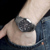 Fossil Grant Chronograph Black Dial Silver Steel Strap Watch for Men - FS4994