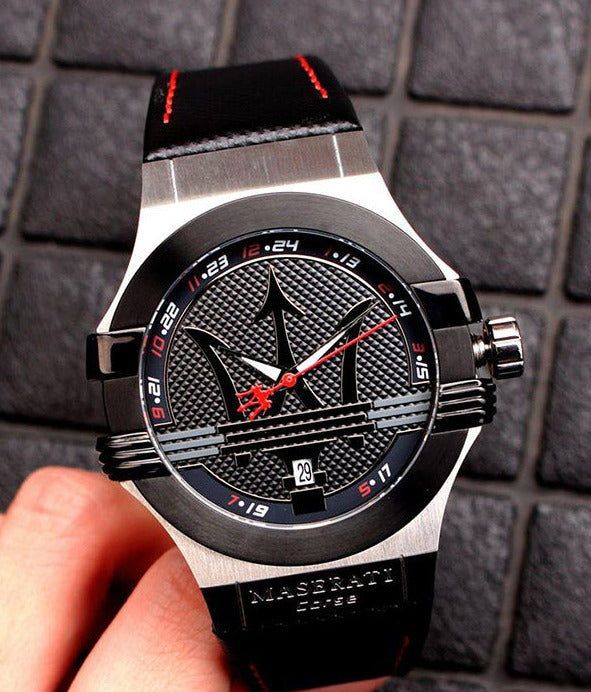 Maserati Potenza Black Dial Black Leather Strap Watch For Men - R8851108001