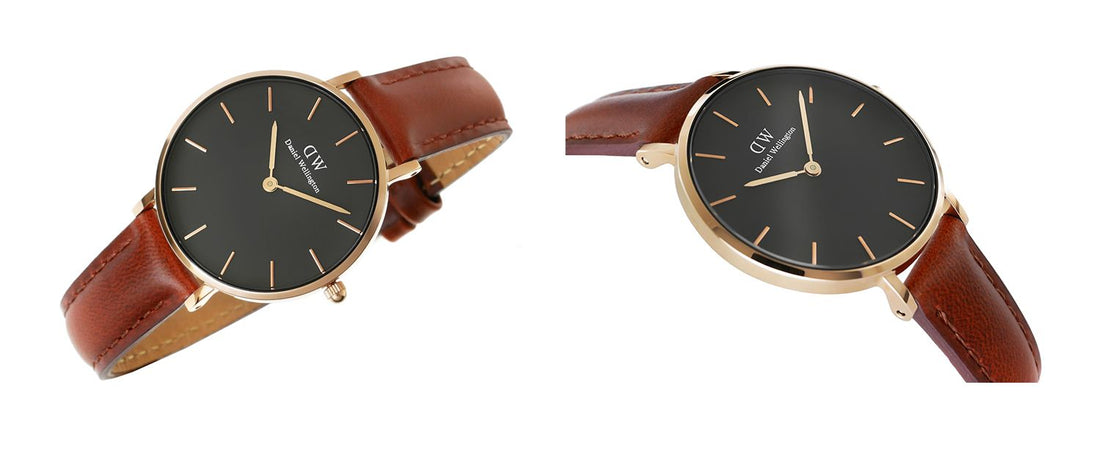 Daniel Wellington Classic Petite Bristol Black Dial Brown Leather Strap Watch For Women - DW00100165