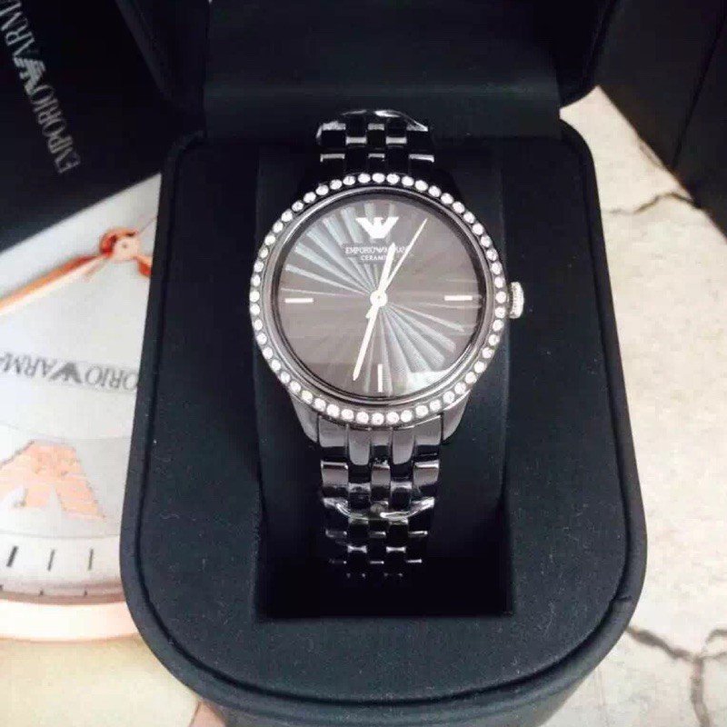 Emporio Armani Crystal Ceramica Black Dial Black Steel Strap Watch For Women - AR1478