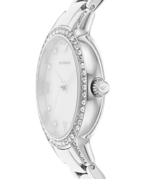 Emporio Armani Cleo Crystals Mother Of Pearl Dial Silver Steel Strap Watch For Women - AR11484
