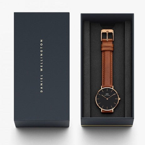 Daniel Wellington Classic Petite Durham Black Dial Brown Leather Strap Watch For Women - DW00100166