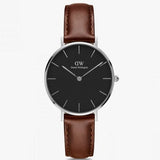 Daniel Wellington Classic Petite St Mawes Black Dial Brown Leather Strap Watch For Women - DW00100181