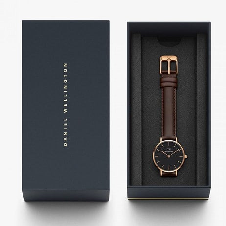 Daniel Wellington Classic Petite Bristol Black Dial Brown Leather Strap Watch For Women - DW00100221