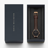 Daniel Wellington Classic Petite Bristol Black Dial Brown Leather Strap Watch For Women - DW00100221