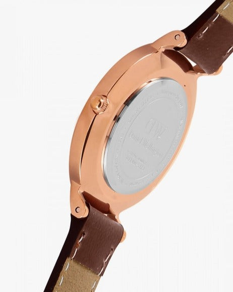 Daniel Wellington Classic Petite St Mawes Black Dial Brown Leather Strap Watch For Women - DW00100225