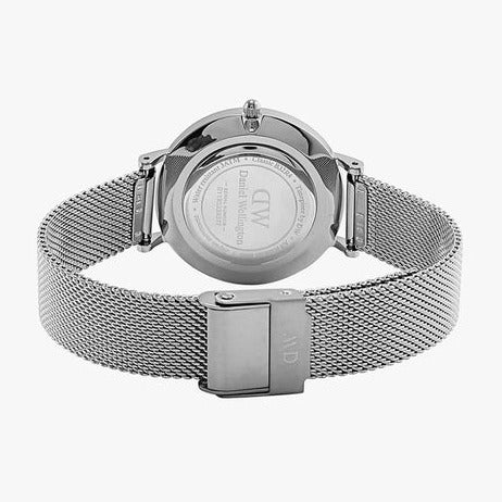 Daniel Wellington Petite Sterling Black Dial Silver Mesh Bracelet Watch For Women - DW00100304