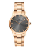 Daniel Wellington Iconic Link Grey Dial Rose Gold Steel Strap Watch For Women - DW00100332