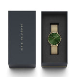 Daniel Wellington Petite Emerald Green Dial Gold Mesh Strap Watch For Women - DW00100481