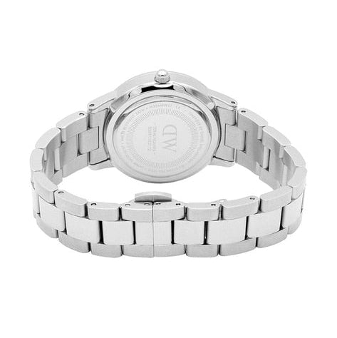 Daniel Wellington Iconic Link Black Dial Silver Steel Strap Watch For Women - DW00100342