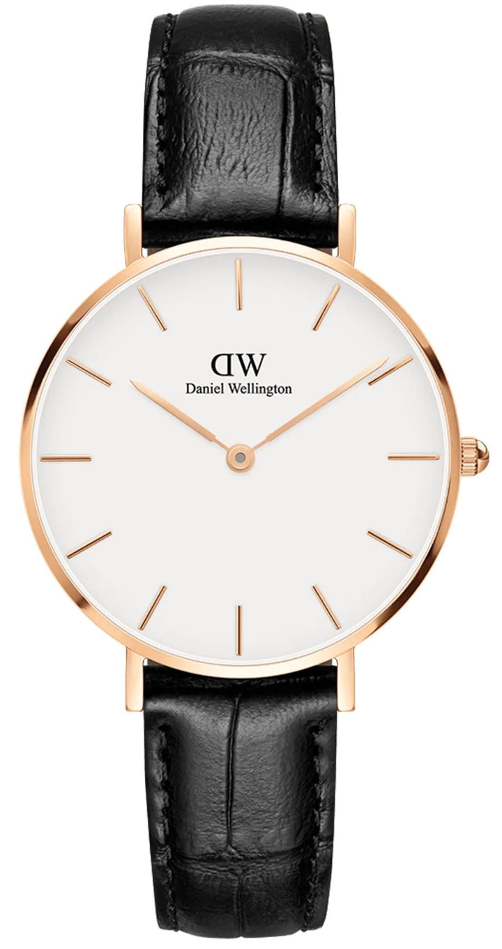 Daniel Wellington Petite Reading White Dial Black Leather Strap Watch For Women - DW00100173