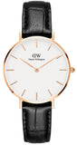 Daniel Wellington Petite Reading White Dial Black Leather Strap Watch For Women - DW00100173