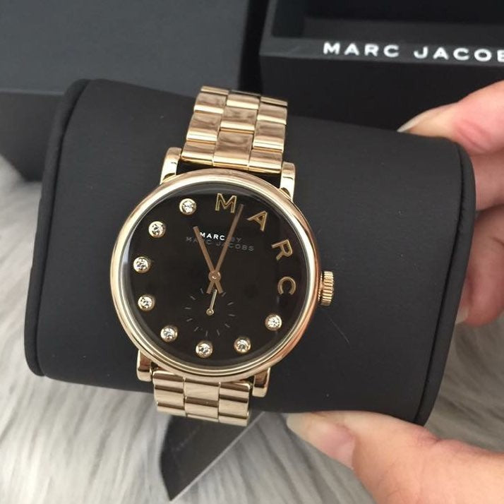Marc Jacobs Baker Dexter Black Dial Gold Steel Strap Watch for Women - MBM3421