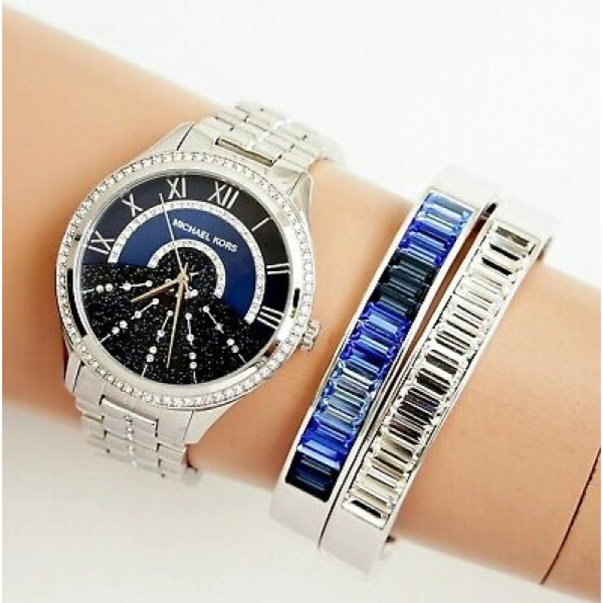 Michael Kors Lauryn Blue Dial Silver Steel Strap Watch for Women - MK3720