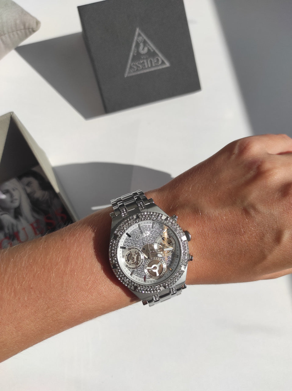 Guess Heiress Multifunction Diamonds Silver Dial Silver Steel Strap Watch for Women - GW0440L1