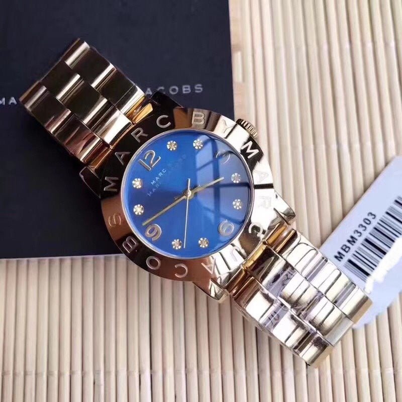 Marc Jacobs Amy Blue Dial Gold Steel Strap Watch for Women - MBM3303
