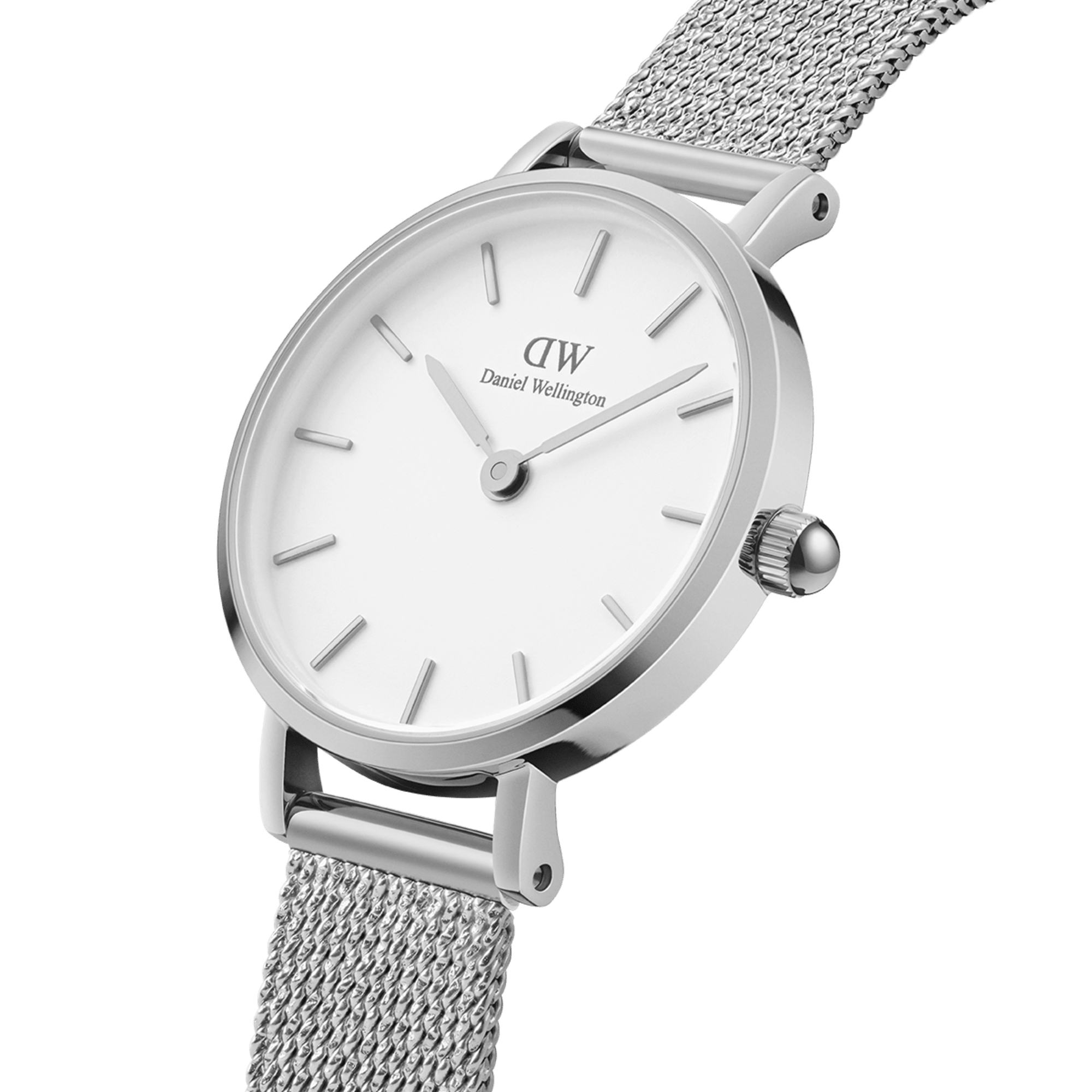 Daniel Wellington Petite Sterling White Dial Silver Mesh Bracelet Watch For Women - DW00100220