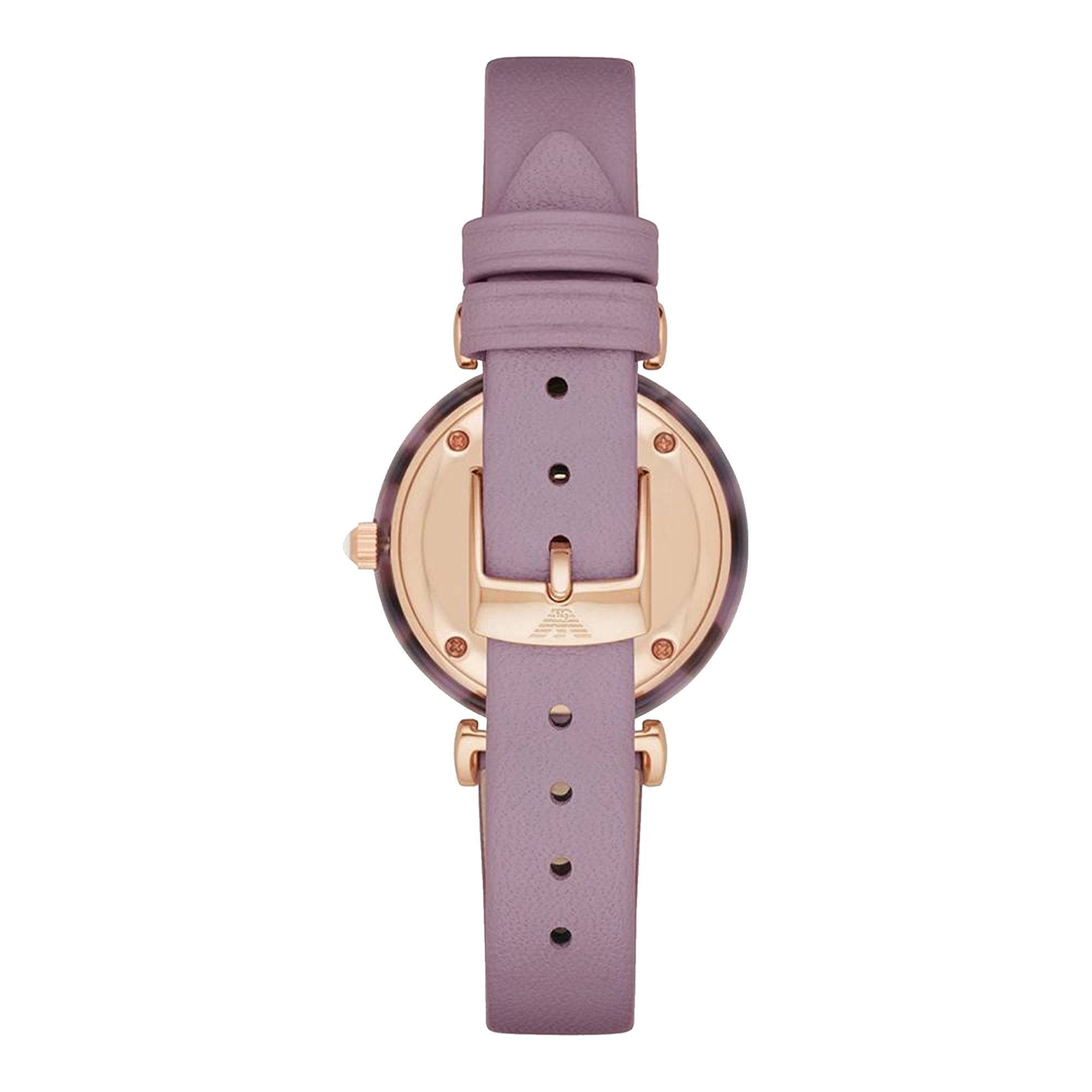 Emporio Armani Gianni Mother of Pearl Dial Purple Leather Strap Watch For Women - AR11003