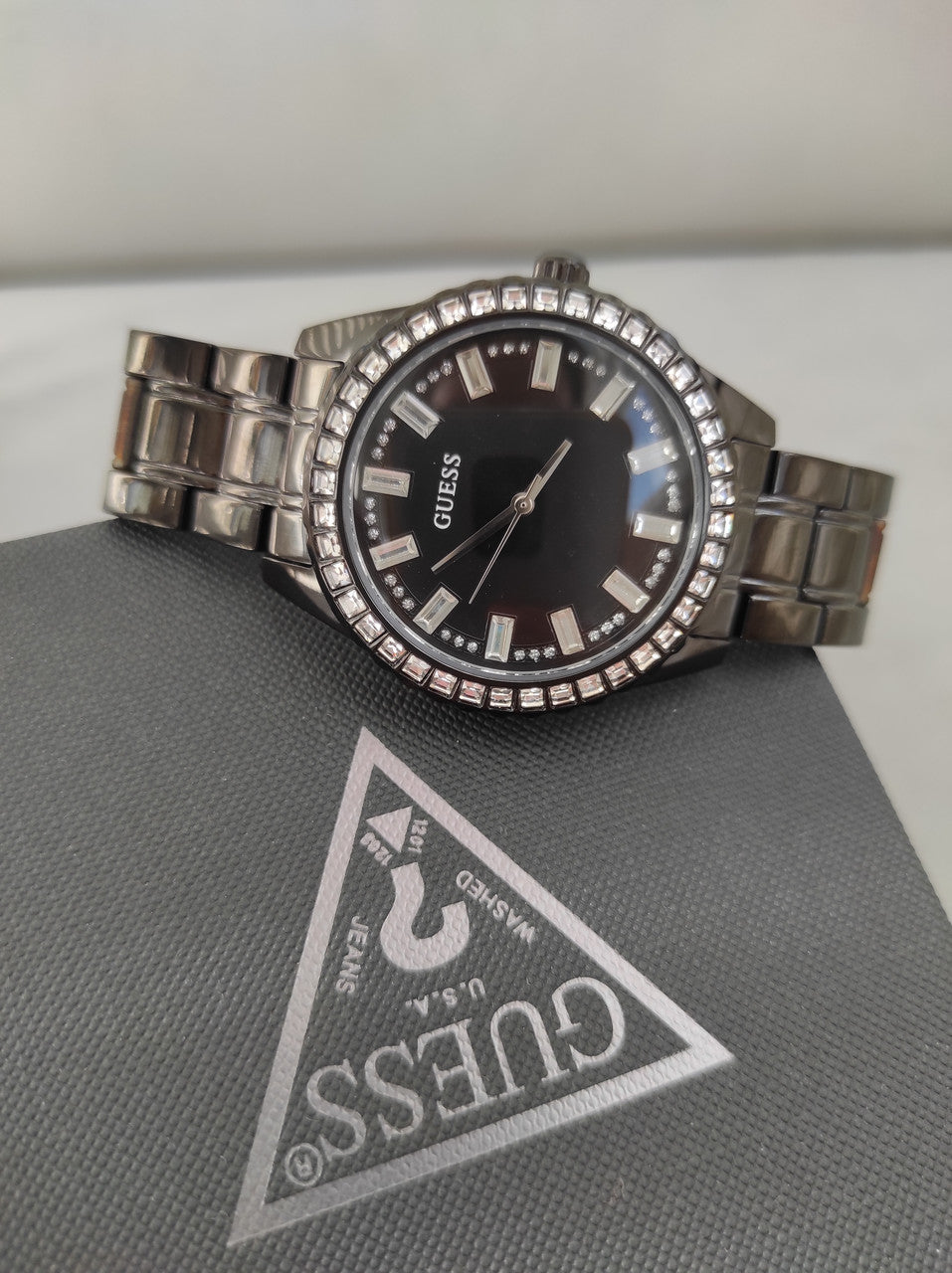 Guess Sparkler Diamonds Black Dial Black Steel Strap Watch for Women - GW0111L4