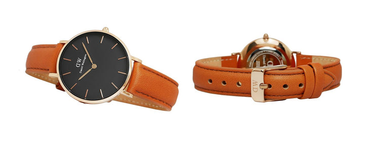 Daniel Wellington Classic Petite Durham Black Dial Brown Leather Strap Watch For Women - DW00100166