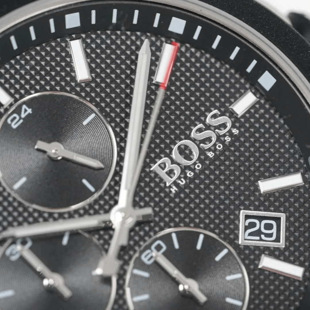 Hugo Boss Velocity Black Dial Black Leather Strap Watch for Men - 1513716