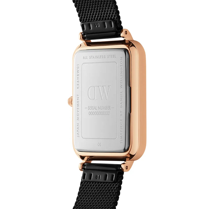 Daniel Wellington Quadro Pressed Ashfield Black Dial Black Mesh Strap Watch for Women - DW00100467