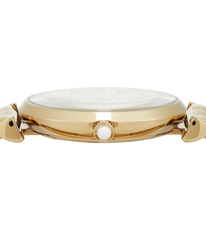 Emporio Armani Gianni T Bar Analog Crystals Gold Dial Gold Steel Strap Watch For Women - AR11608