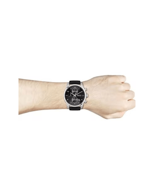 Hugo Boss Skymaster Black Dial Black Leather Strap Watch for Men - 1513782