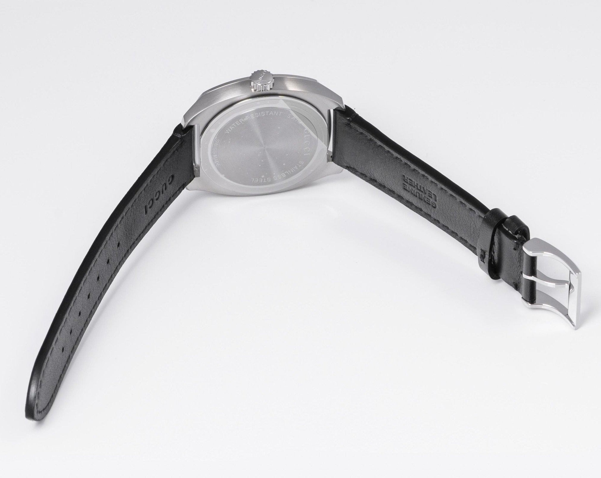 Gucci GG2570 Quartz Black Dial Black Leather Strap Watch For Men - YA142307