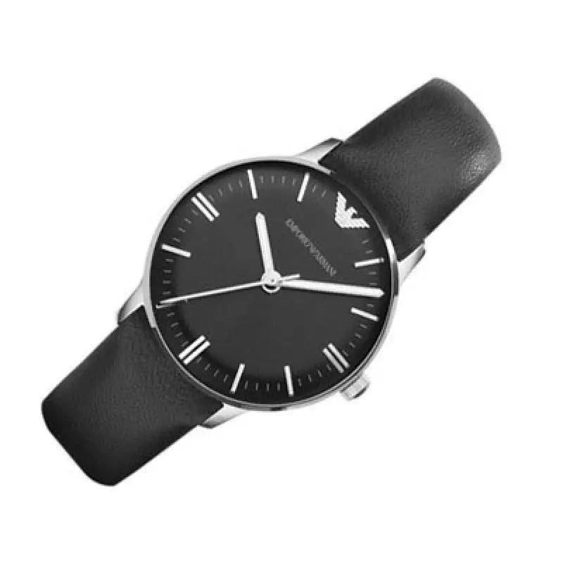 Emporio Armani Classic Quartz Black Dial Black Leather Strap Watch For Women - AR1600