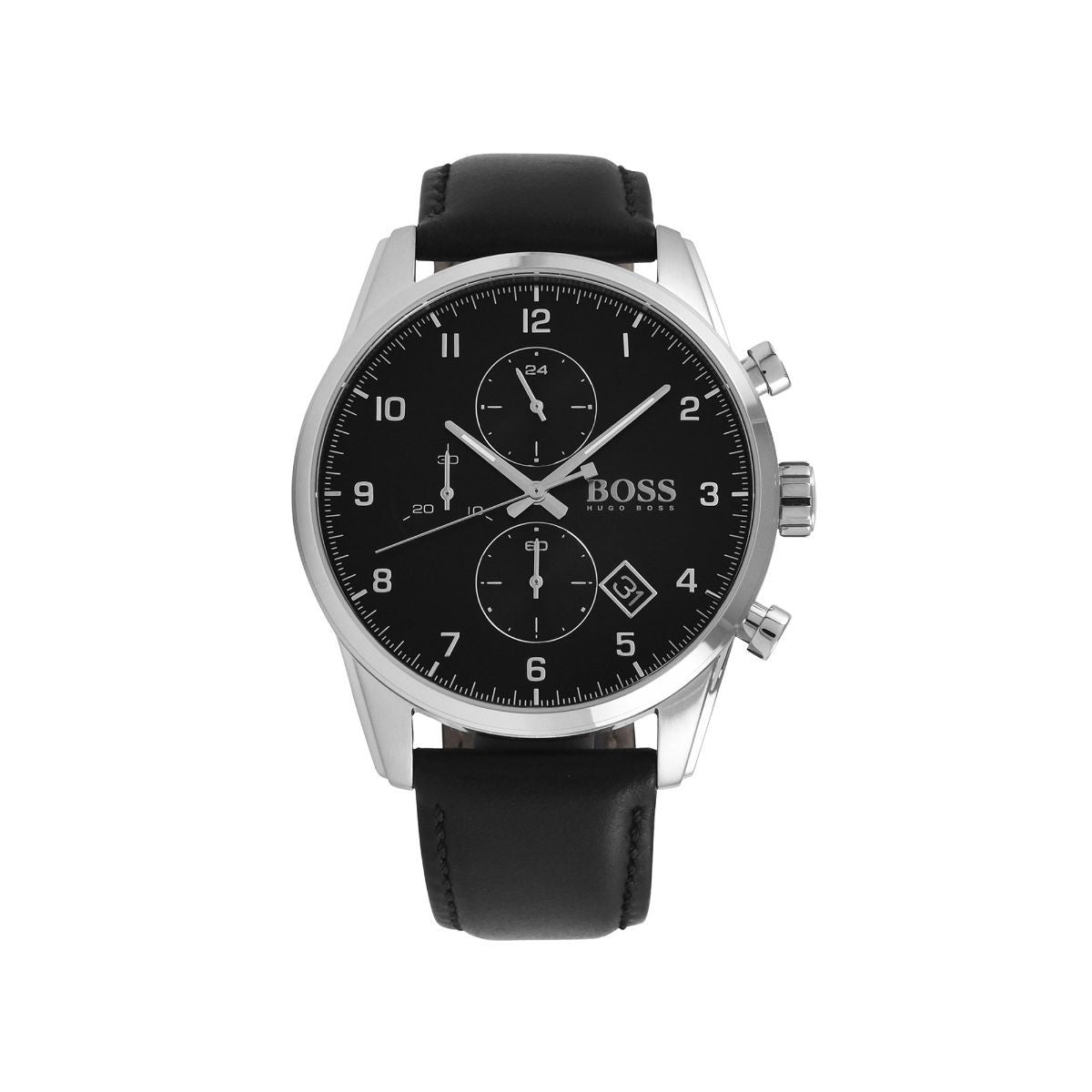 Hugo Boss Skymaster Black Dial Black Leather Strap Watch for Men - 1513782