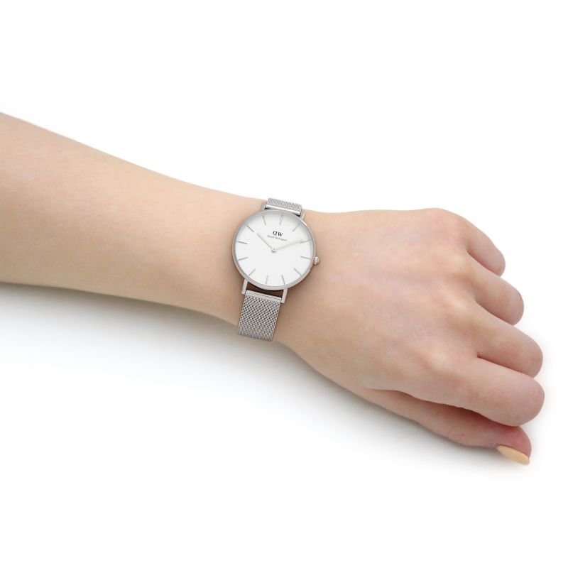 Daniel Wellington Petite Sterling White Dial Silver Mesh Bracelet Watch For Women - DW00100164