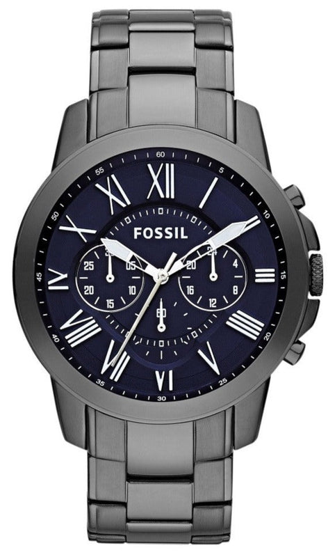 Fossil Grant Chronograph Blue Dial Grey Steel Strap Watch for Men - FS4831