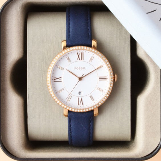 Fossil Jacqueline White Dial Blue Leather Strap Watch for Women - ES4291