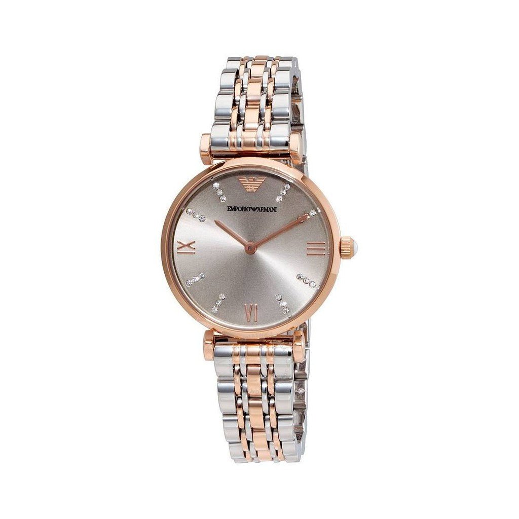 Emporio Armani Gianni T Bar Grey Dial Two Tone Steel Strap Watch For Women - AR1841