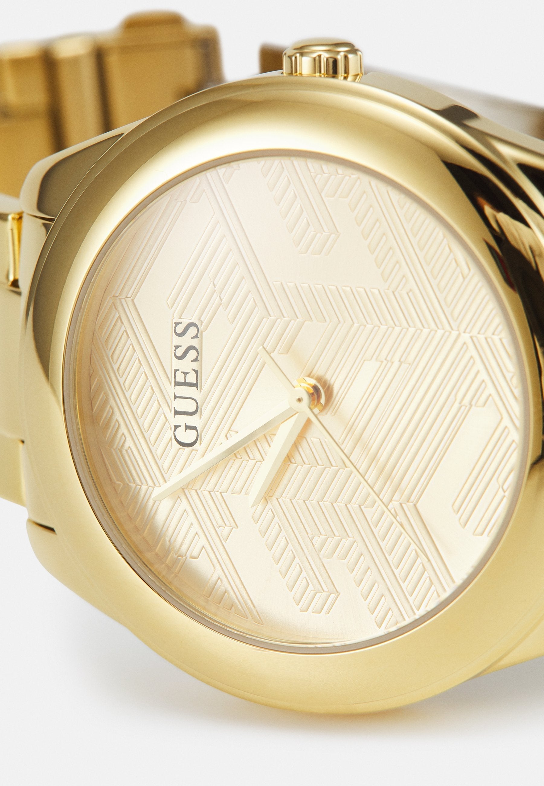 Guess Cubed Analog Gold Dial Gold Steel Strap Watch For Women - GW0606L2