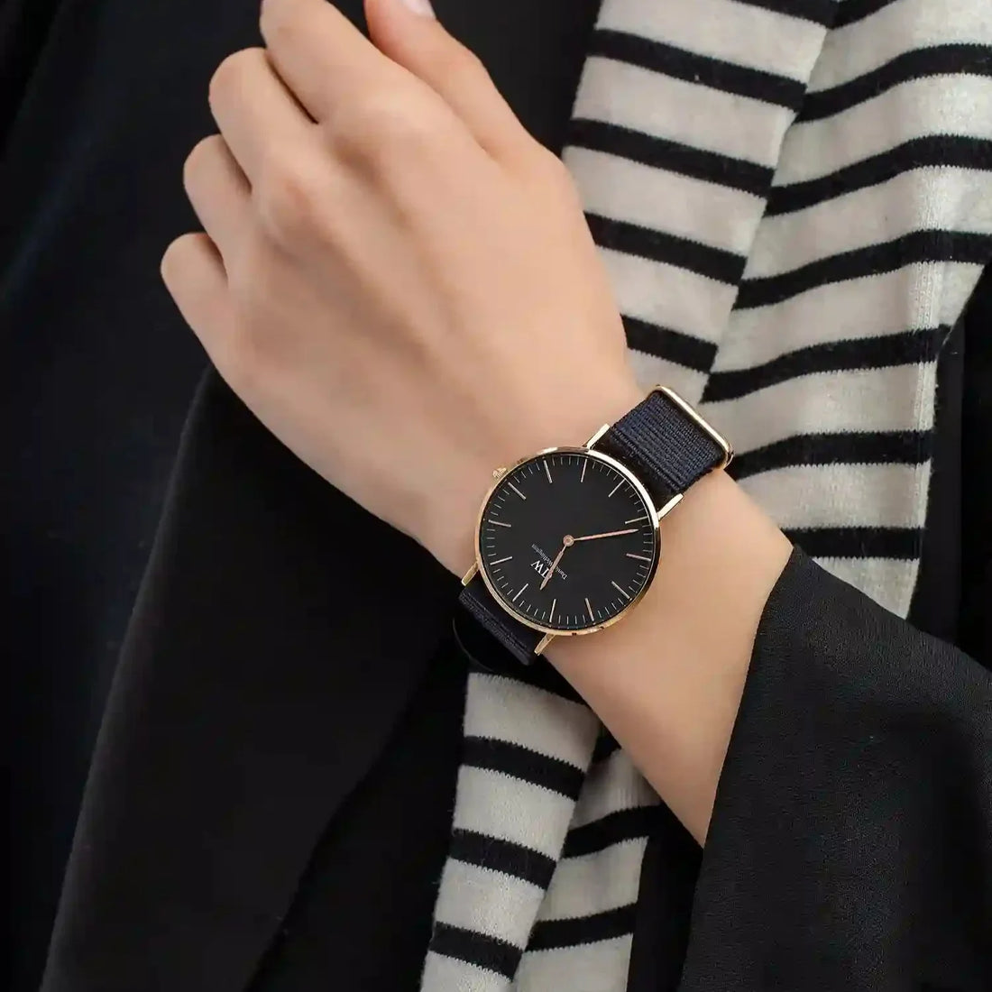 Daniel Wellington Classic Cornwall Black Dial Black NATO Strap Watch For Women - DW00100150