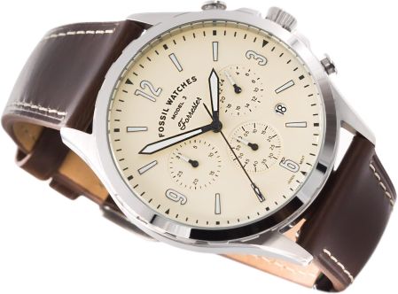 Fossil Forrester Chronograph White Dial Brown Leather Strap Watch for Men - FS5696
