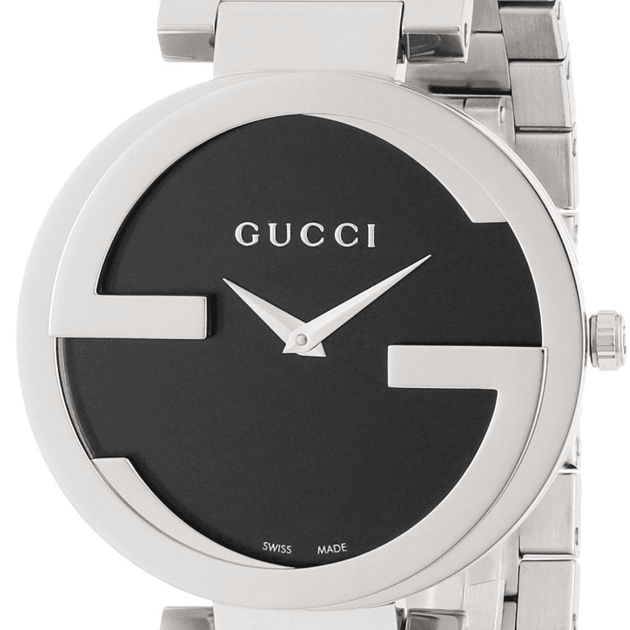 Gucci G Interlocking Black Dial Black Leather Strap Watch For Women - YA133301