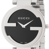 Gucci G Interlocking Black Dial Black Leather Strap Watch For Women - YA133301